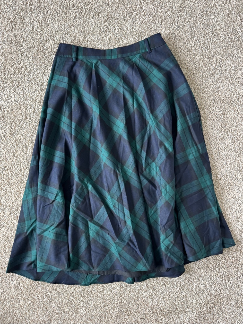 Talbots Navy and Green Plaid Circle Skirt